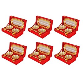 NOBILITY Christmas Gifts New Year Gift Bowl Spoon Tray Set Gold and Silver Plated Flowral Design for Diwali Wedding Return Housewarming Friends Relative Gift Items 6 Sets