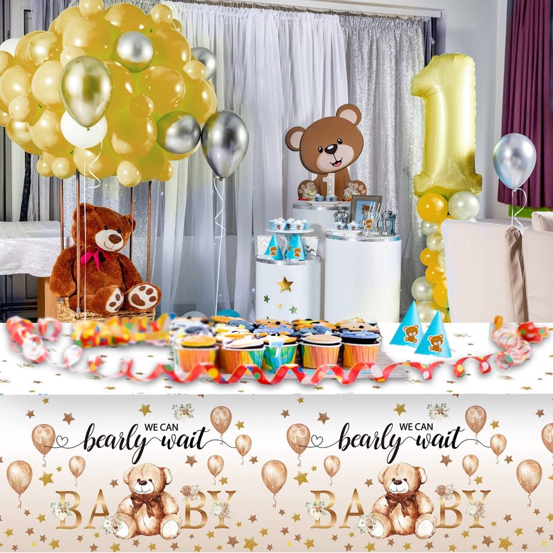 Capoda 3 Pcs Bear Baby Shower Tablecloths Bear Gender Reveal