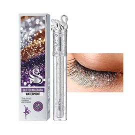 Glitter Mascara, Silver Waterproof Lashes, Diamond Sparkle Mascara for Shiny Slender Curled Lashes, Zero Clumps Longlasting Smudgeproof Shimmer Eye Make-Up For Women