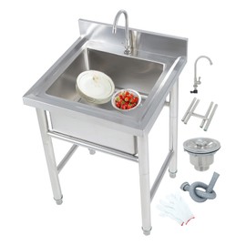 Single Bowl Free Standing Utility Sink, with Faucet and Side Splash, Kitchen Sink For Restaurant, Bar, Laundry, Garage, Backyard, Outdoor (19.7"W x 19.7"D x 31.5"H)