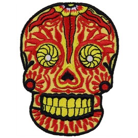 Mexican Sugar Skull Dia de los Muertos Calavera Catrina Iron-On Patch Skull Embroidered Mexican Skull Emblem Applique for Sewing/Ironing – 80 x 60 mm