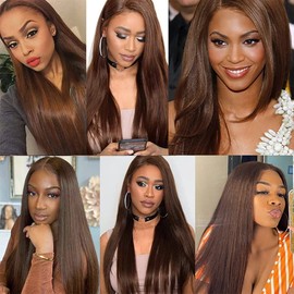 Brown Human Hair Bundles Dark Brown Straight Bundles 14 16 18 inch WuvuSnm #4 Straight Human Hair Weave Bundle