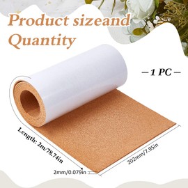 CRAFTYMELODY Adhesive Natural Cork Roll Cork Insulation Sheets with Adhesive Back 78.7x7.95 inch 2 mm Thick for Coaster Wall Decoration Party DIY Crafts Supplies Multipurpose for Home Office