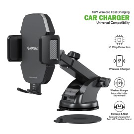 Universal Esoulk Wireless Car Charger 15W Fast Charging Auto Clamp Car Charger Phone Mount