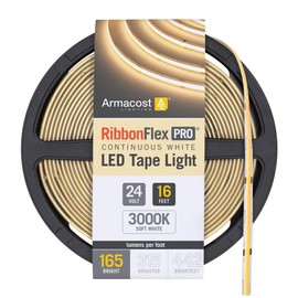 Armacost Lighting RibbonFlex Pro 24V White COB LED Strip Light Tape 3000K, 165 Lumens/Ft, 5M 171230