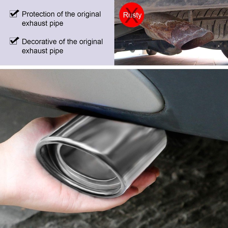 Silver Universal Exhaust Muffler Stainless Steel Exhaust Tip 76mm/2.99in Inlet