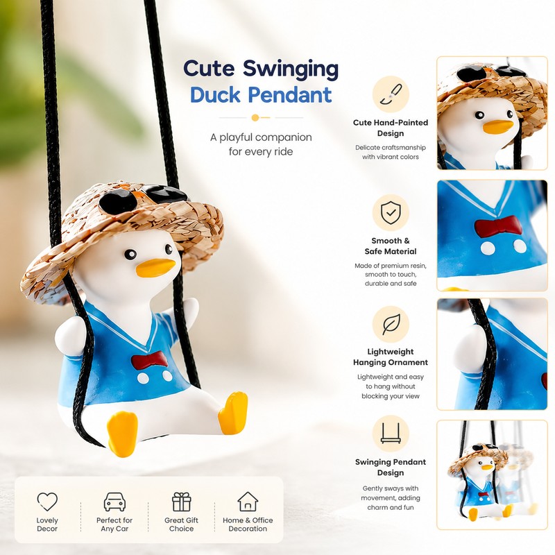 Swinging Duck Car Ornament for Rearview Mirror – Cute Resin