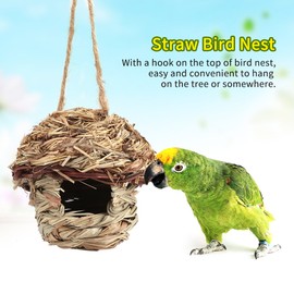Handwoven Straw Bird Nest Cage House Hatching Breeding Cave in 3 Size for Parrot, Canary or Cockatiel or Other Birds(S)