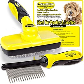 VERSAINSECT icker Dog Brush for Goldendoodles, Poodles & Dematting Pet Comb Value Kit - Easy Self Cleaning Slicker Brush for Grooming Dogs, Golden Doodle, Poodle, Cats - Detangle Comb Removes Matts