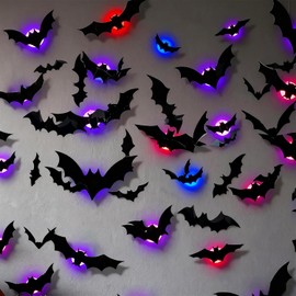 LAWAN Decoración de Halloween,24 Piezas Murciélago Halloween 3D,Murciélago Halloween Decoración Brillo