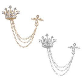 KGCGJVB 2Pcs Suit Chain Cross Crown Pins for Men Gold Silver Lapel Brooch Jewelry Accessories Collar Chains Vest Pins Retro Prom Pendants for Lapels Suits Crystal Tassel Pin Brooch for Mens
