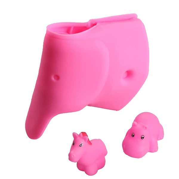Bath Spout Cover - Faucet Cover Baby - Tub Spout Cover Bathtub Faucet Cover for Kids -Tub Faucet Protector for Baby - Silicone Spout Cover Pink Elephant - Kids Bathroom Accessories - Free Bathtub Toys