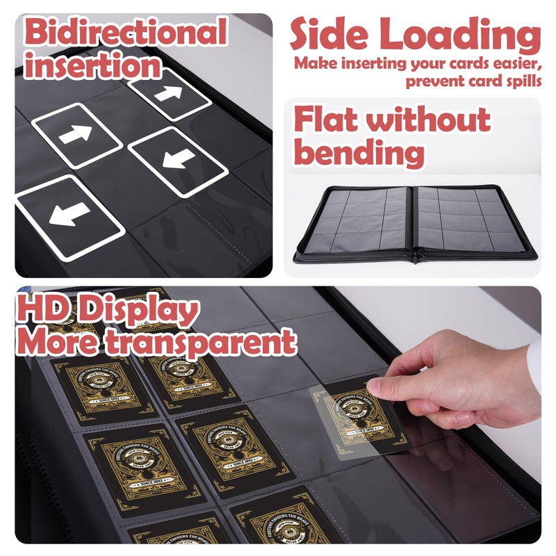 1000+ Pockets Trading Card Binder,16 Pockets Trading Card Binder Ringless