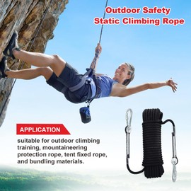 Climbing Rope, Outdoor Rope, Safety Rope, 10 m, Static Rope, High-Strength Braid, Nylon, Outdoor Rescue Rope with 2 Carabiners, Fire Rescue Parachute Rope for Working at Height, Rappelling Sports