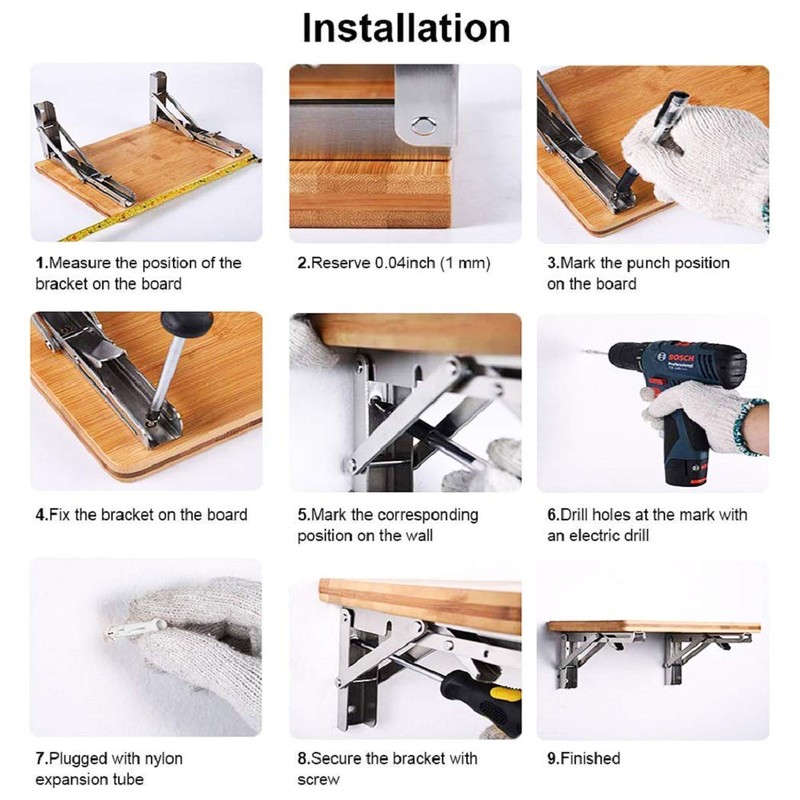 Fold Shelf Brackets (10 inch, Stainless Steel)