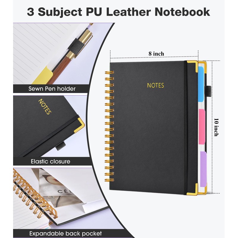 JASLEKO 3 Subject Notebook College Ruled with Dividers Tabs, 100