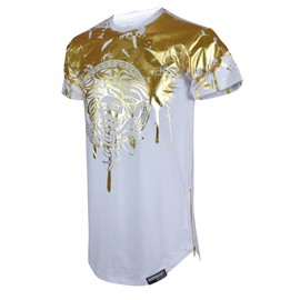 Screenshotbrand Mens Hipster Hip-Hop Premiun Tees - Stylish Longline Latest Fashion Print T-Shirts Gold Foil MD - White - Medium