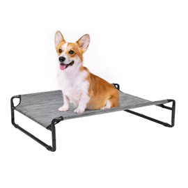 Veehoo Original Cooling Elevated Dog Bed, Outdoor Raised Dog Cots Bed for Medium Dogs, Portable Standing Pet Bed with Washable Breathable Mesh, No-Slip Feet for Indoor Outdoor, Medium, Black Silver