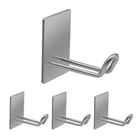 Adhesive Hooks,Stainless Steel Towel Hook,Sticky Hanger for Kitchen and Door,Bathroom Wall Hooks for Hanging Towel Robe Hat Coat Key by Quavzotu, 4Packs(Silver)