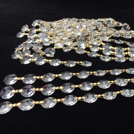 12.5FT Crystal Glass Strand, Garland Octagon Beads Chandelier Crystal Prism Replacement for Hanging Clear with Golden Clips