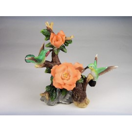 Fine Porcelain Double Hummingbird with Orange Color Rose Flowers Figurine, 4-1/2" H