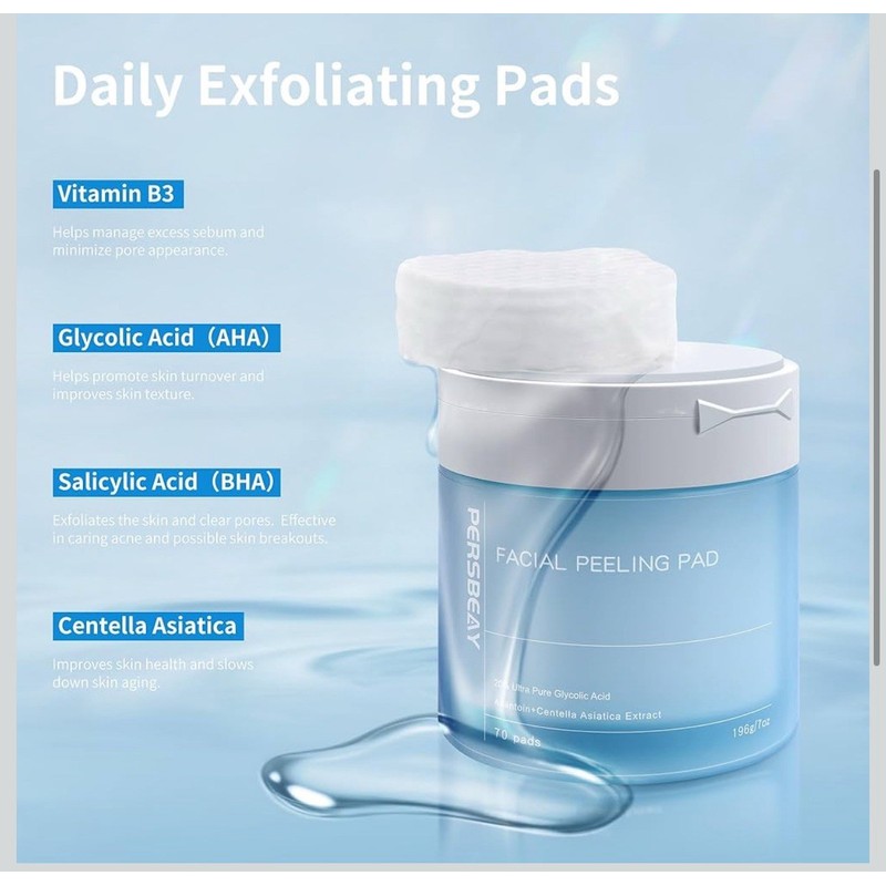 Persbeay Glycolic Acid Pads, Exfoliating Toner Pads for Facial Radiance,