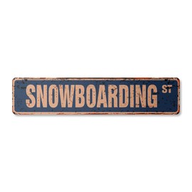 Snowboarding Vintage Aluminum Street Sign Boot bindings Outerwear Snowboarder Winter Rustic Metal tin | Indoor/Outdoor | 18" Wide