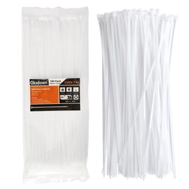 Oksdown 100 Pack White Cable Ties 250mm×3.6mm Strong Nylon Plastic Self Locking 10 inch/25 cm Clear Long Zip Tie Wraps