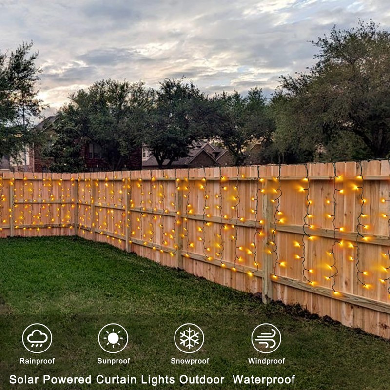 Solar Powered Curtain Lights 33ftx 3ft 500 LED Outdoor Curtain