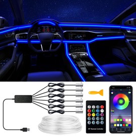 Interior Car LED Strip Lights, RGB 6 in 1 Ambient Lighting Kits with 315 inches Fiber Optic, 16 Million Colors Music Sync USB Car Interior Lights with Wireless APP/Button/RF Remote Control (6 in 1)