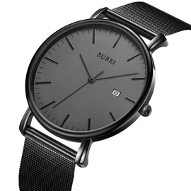Men's Wristwatch, Simple, Waterproof, Analog, Business, Milanese Mesh Strap, Stylish, Popular, Date, Brand, Men's Watch, black-black-black, Bracelet Type
