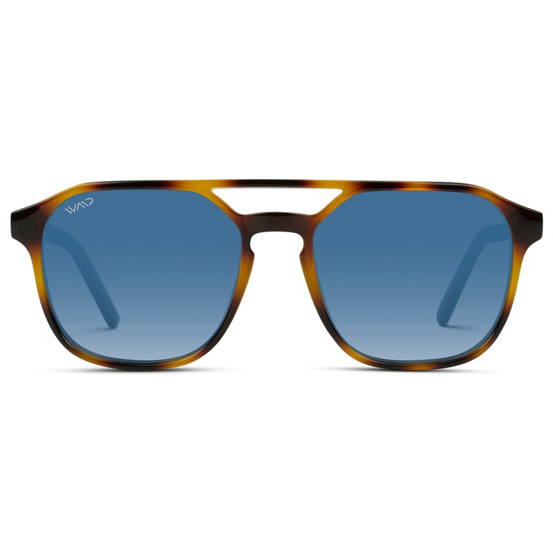 WearMe Pro Polarized Double-Bridge Large Rectangular Men's Sunglasses (Tortoise/Gradient Blue