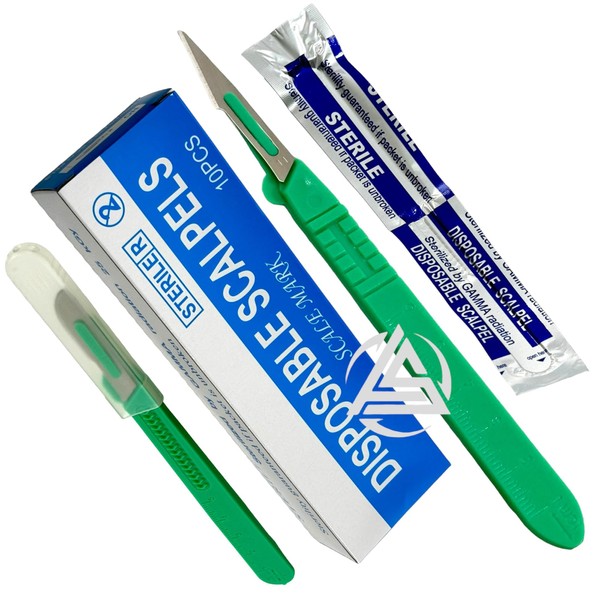 Sterile #11 Disposable Scalpels with Plastic Handle and Measuring Ruler