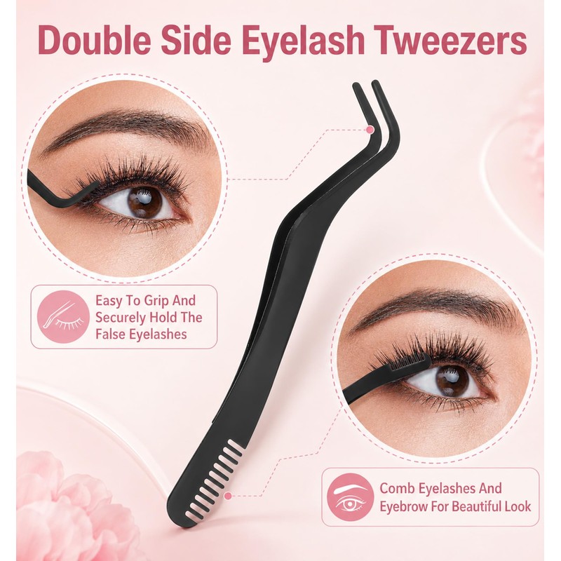 2 Pcs Eyelash Tweezers, Lash Applicator Tool with Comb for