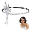 1920s Flapper Headband Silver Rhinestone Leaf Headpiece with Pearl Tassel