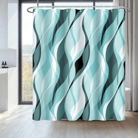 Uiiooazy Shower Curtain, Blue Turquoise, Shower Curtain, Abstract Geometric Pattern, Stripes, Shower Curtain, Anti-Mould, Waterproof Polyester Fabric, Washable Bathroom Curtain with 12 Hooks for