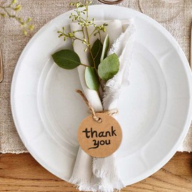 100PCS Thank You Tags Round Brown Kraft Paper Tag with String Perfect for Baby Shower,Wedding and Party Gift Decorations (Black)