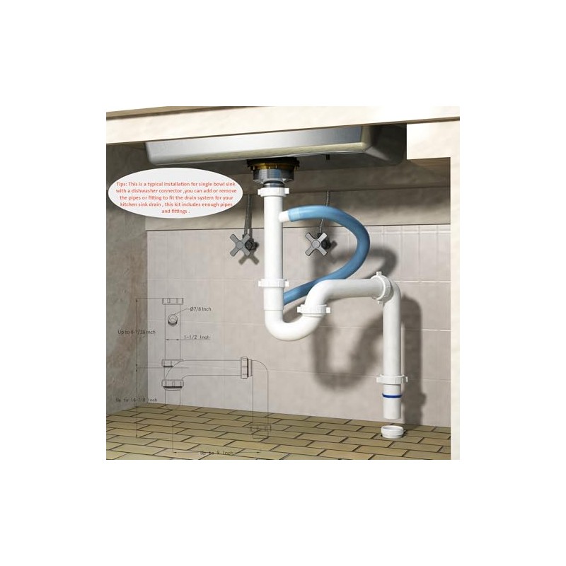 Kitchen Sink Drain Kit,1-1/2”,for Most Kitchen Sink Drain Repair Kit