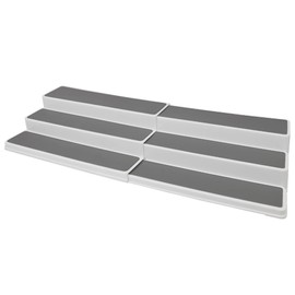 Home Basics 3-Tiered Plastic Expandable Spice Rack with Silicone Lined Anti-Slip Tiers, (White) Adjustable Length Kitchen Organizer for Cabinet, Pantry or Countertop