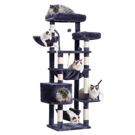 Gitelsnour Cat Tree, Cat Tower for Large Cats with 2 Big Platforms, 2 Baskets, condo and Toys, 63" Cat Scratching Posts for Indoor Cats, Smoky Gray GCT020G