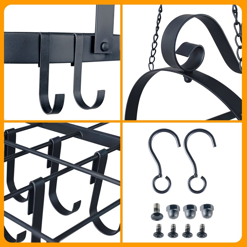 TICKCACY 33" Pots and Pans Hanging Rack, Heavy-duty Metal Pan