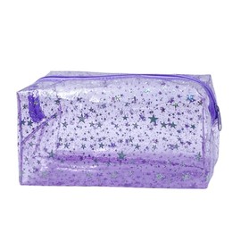 TotePrint 1PCS Star Printing Clear Cosmetics Makeup Bag Waterproof Travel Toiletry Storage Bag Vinyl Plastic PVC Zippered Organizer for Girls Friends Women, purple, Modern