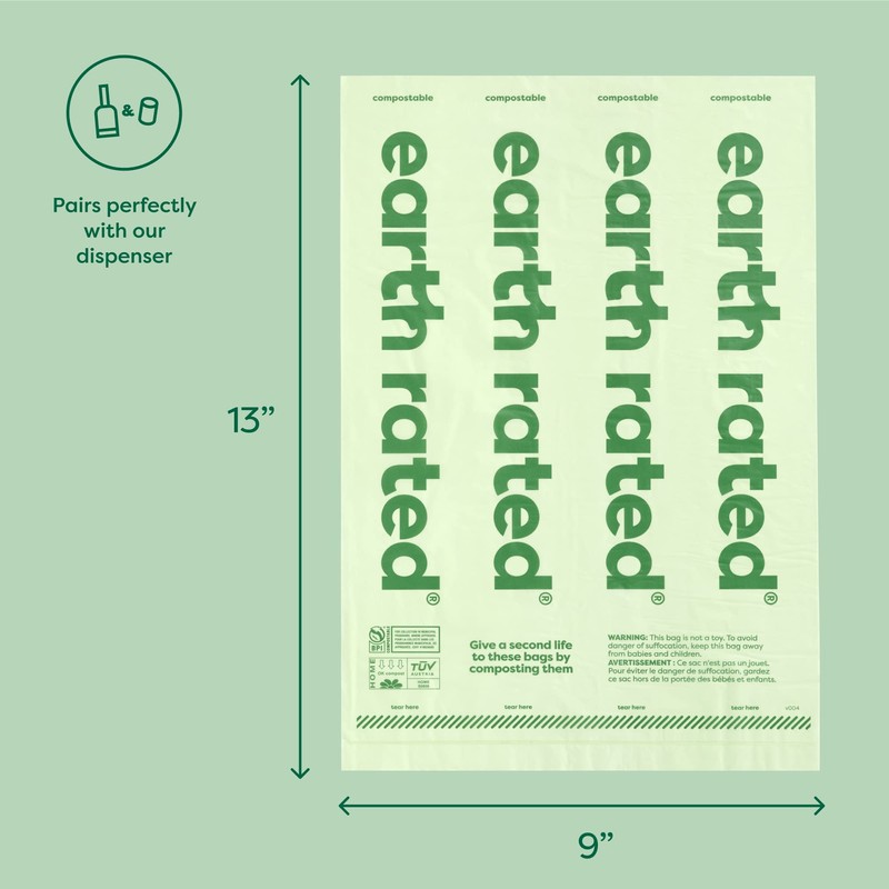 Earth Rated Compostable Dog Poop Bags, Ultra Thick and Leak