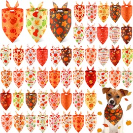 Abbylike 50 Pcs Fall Dog Bandanas Bulk Pumpkin Bandanas for Dogs Triangle Kerchief Bibs Scarf for Small Medium Large Pets Autumn Thanksgiving Costume Accessories, 25 Styles (25.6 x 17.7 x 17.7 Inch)