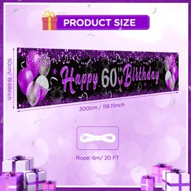 Purple 60th Birthday Decorations for Women, Black Purple Silver Happy 60th Birthday Yard Banner Purple 60th Birthday Yard Sign for 60th Birthday Anniversary Party Supplies Indoor Outdoor Decor
