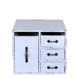 Juleduo Rustic Distressed Beauty Organizer 4 Drawers - Wooden Cosmetic Storage Box for Neat & Home Office Desk &Organize &Storing of Makeup Tools,Bathroom Counter-top (Rustic White, L)