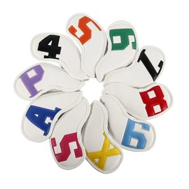 Leather Golf Club Headcovers Irons Set 10 Pcs Club Iron Head Covers White with MultiColoured