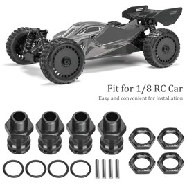 flexman Set of 4 Wheel Hex Hub, Aluminium Alloy RC Car Wheel Hex Hubs, Wheel Adapter, Black Drive Adapter, RC Car Wheel Hubs, Combinator Clutch Conversion for 1/8 RC Car Model