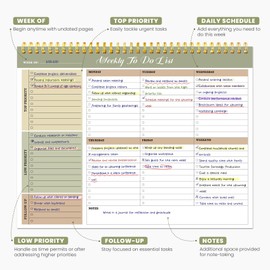 Weekly To Do List Notepad with 52 Undated Sheets（8.5"×11"）- Undated Weekly Planner Notepad for Office Desk Accessories and Supplies - Forest Shades