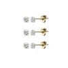 3 Pair Set 14K Gold Cubic Zirconia Tiny 2mm Round